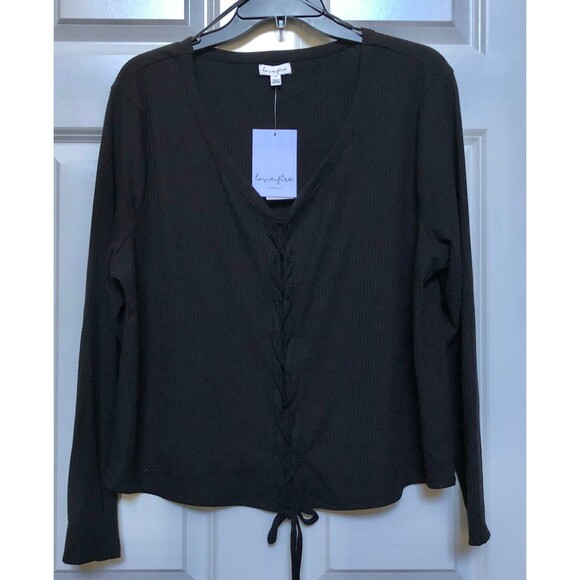 LOVE FIRE WOMEN'S PLUS SIZE JUNIORS 1X BLACK FASHION BASIC RIBBED TOP122 - Picture 2 of 5